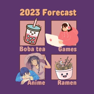 Boba Tea Games Anime Ramen 2023 Forecast Kawaii Aesthetic T-Shirt