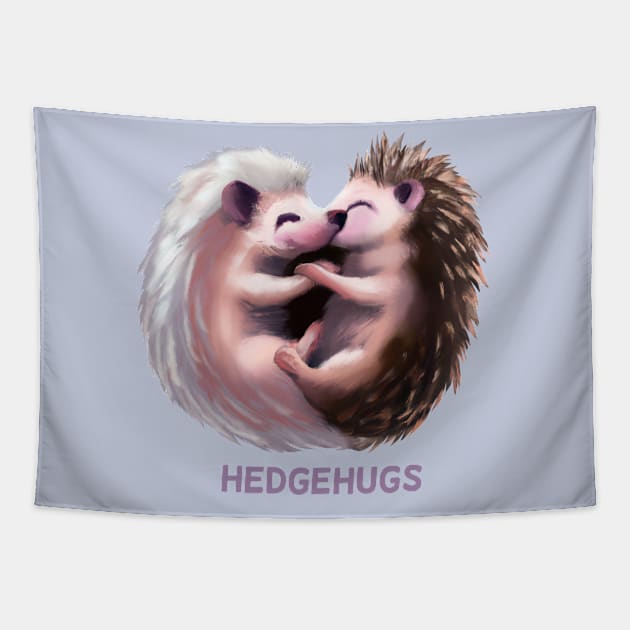 Hedgehugs hedgehog cute pun funny animal love graphic Hugs Tapestry by dramabite