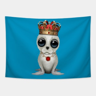 Cute Royal Harp seal Wearing Crown Tapestry