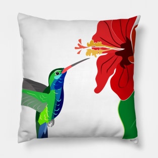 Hummingbird and red hibiscus flower Pillow