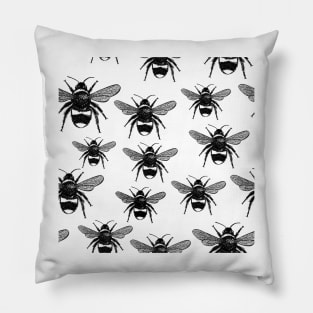 Bees Black and White Pattern Pillow