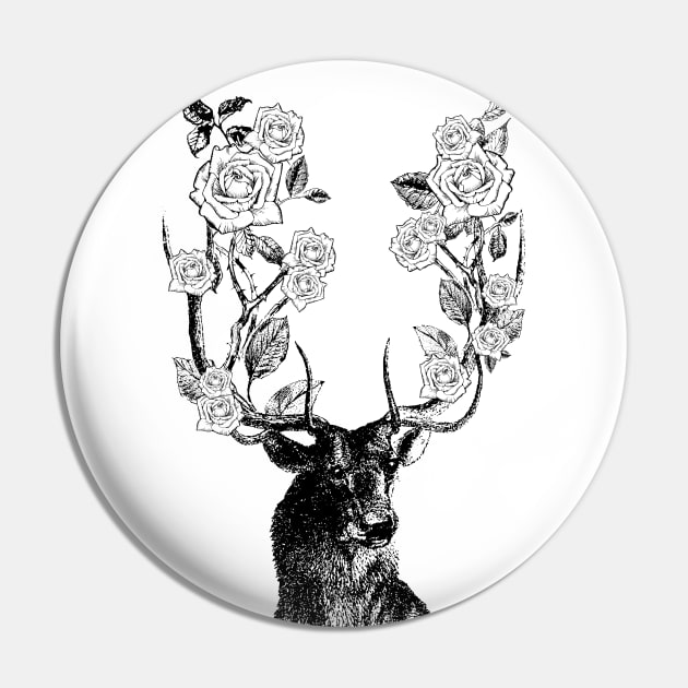 Stag and Roses | Stag and Flowers | Black and White | Pin by Eclectic At Heart