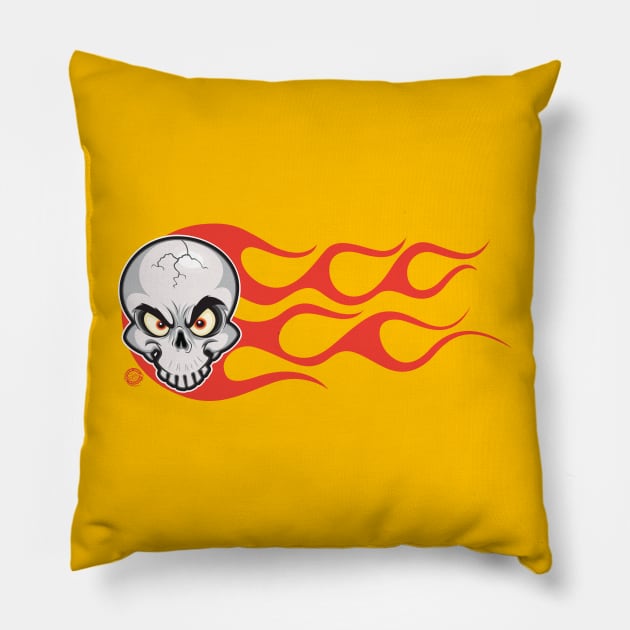 Flaming Side Skull Pillow by Goin Ape Studios