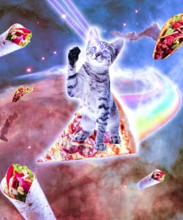 Laser Eyes Space Cat Riding Rainbow Pizza Magnet