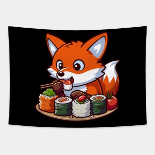 Fox Eating Sushi Tapestry