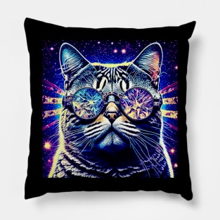 Fireworks Sunglasses Cat Pillow