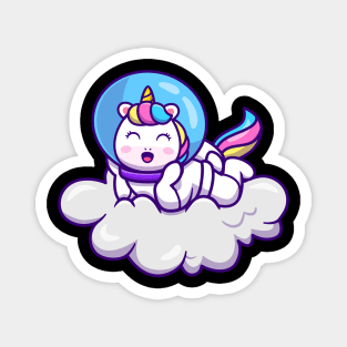 Cute Astronaut Unicorn Laying On Cloud Cartoon Magnet