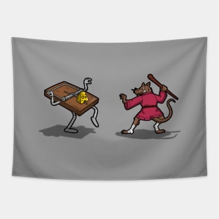 Funny Master Rat And Cheese Fighting Cartoon Tapestry