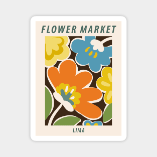 Flower market, Lima, Colorful art, Abstract flowers, Mid century modern, Retro print, Cottagecore Magnet