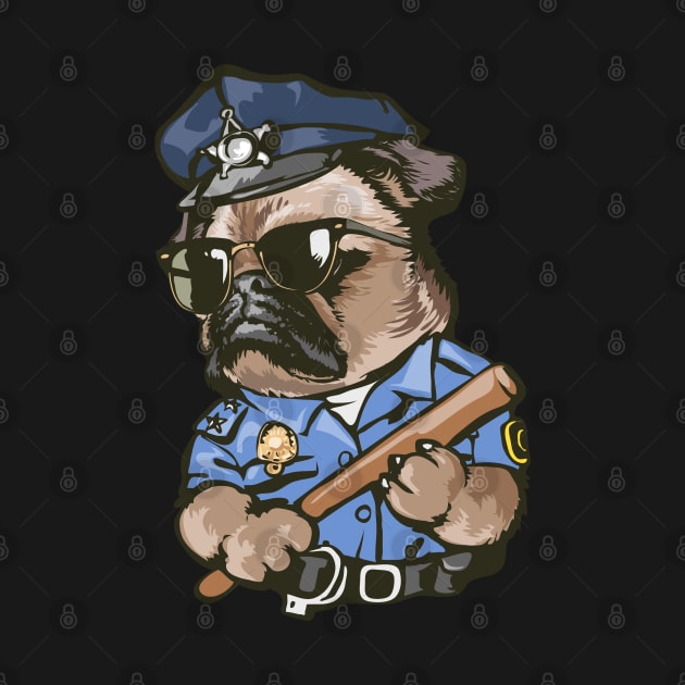 Pug Cartoon funny pugs dog police officer illustration by sports_hobbies_apparel