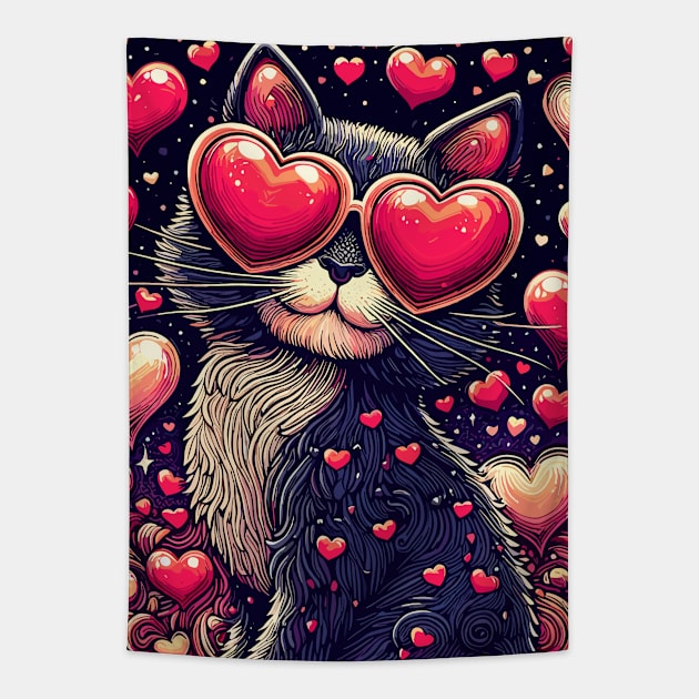 Funny Valentine Cat Tapestry by TomFrontierArt