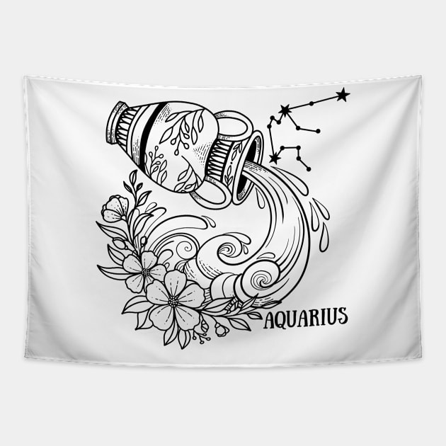 Zodiac Garden Floral Design: Aquarius Tapestry by The Cosmic Pharmacist