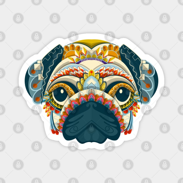 colorful pug head Magnet by Mako Design 