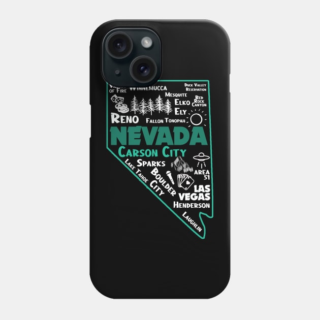 Carson City Nevada Map Las Vegas Winnemucca Reno Elko Ely Sparks Boulder City Henderson Laughkin Phone Case by BoogieCreates