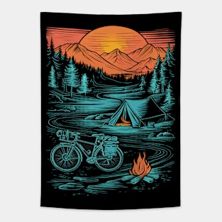 Bicycle Camping Mountains Nature Excursion Tapestry