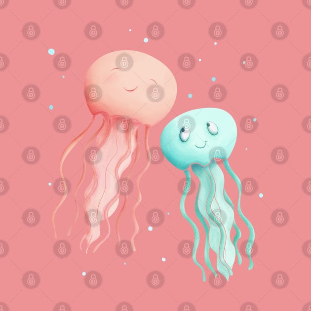 Jellyfish Mom And Baby by Lmay