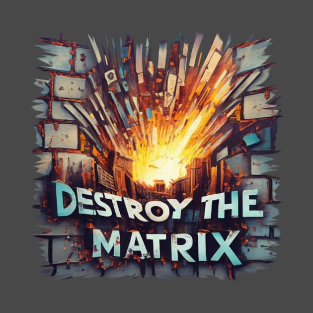 "Destroy the Matrix" Text on Brick wall exploding by BluedarkArt