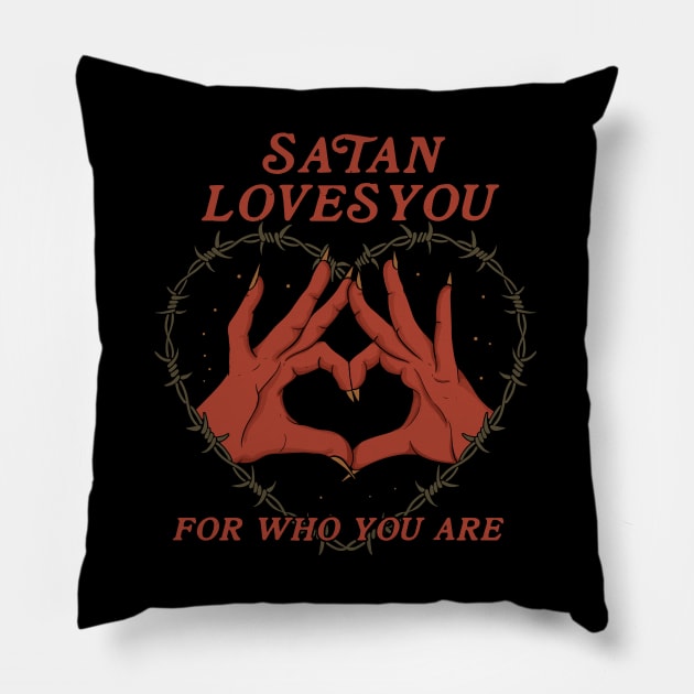 Satan Loves You Pillow by thiagocorrea