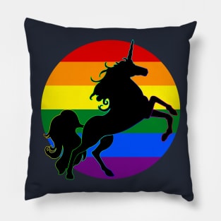 Rainbow Flag Stripes Button UNICORN Silhouette Pillow