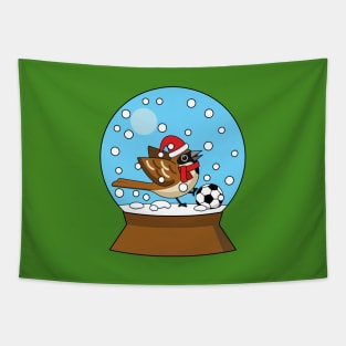 Snow Globe with Cute Sparrow Playing Soccer Tapestry