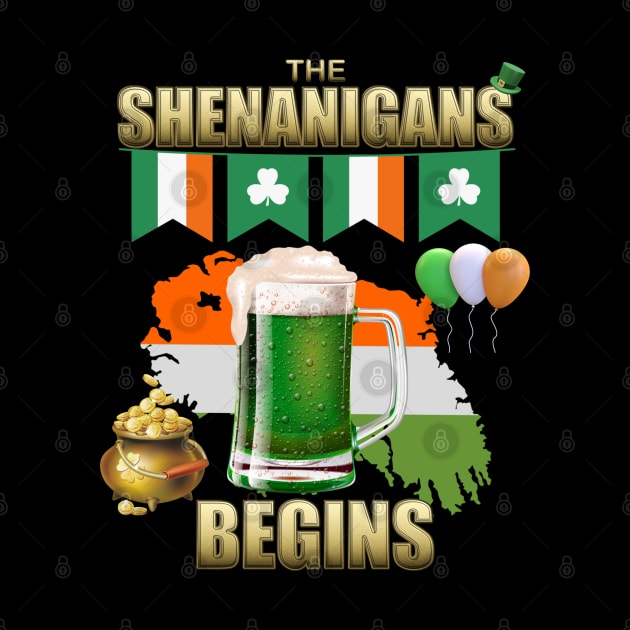 Let The Shenanigans Begin, Shamrock, St Paddy's Day, Ireland, Green Beer, Four Leaf Clover, Beer, Leprechaun, Irish Pride, Lucky, St Patrick's Day Gift Idea by DESIGN SPOTLIGHT