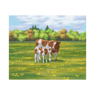 Guernsey Cow and Cute Calf in Summer Pasture T-Shirt