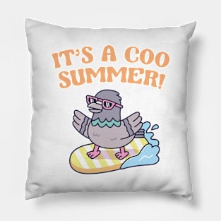 Pigeon On Surfboard Its A Coo Summer Funny Pillow