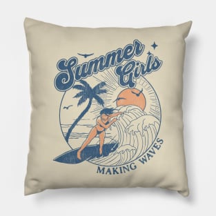 Summer Girls Making Waves Pillow