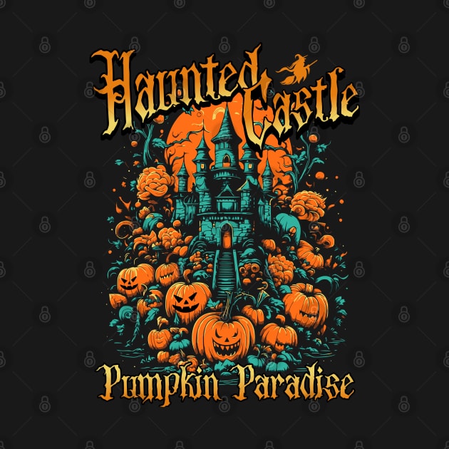 Halloween, haunted castle, spooky castle, pumpkin paradise, pumpkin castle, halloween tee, horror castle, haunted mansion, pumpkin halloween by BloomInOctober