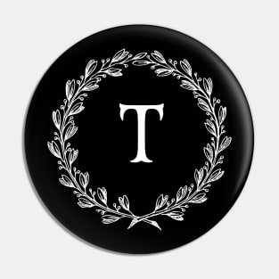 Beautiful Letter T Alphabet Initial Monogram Wreath Pin