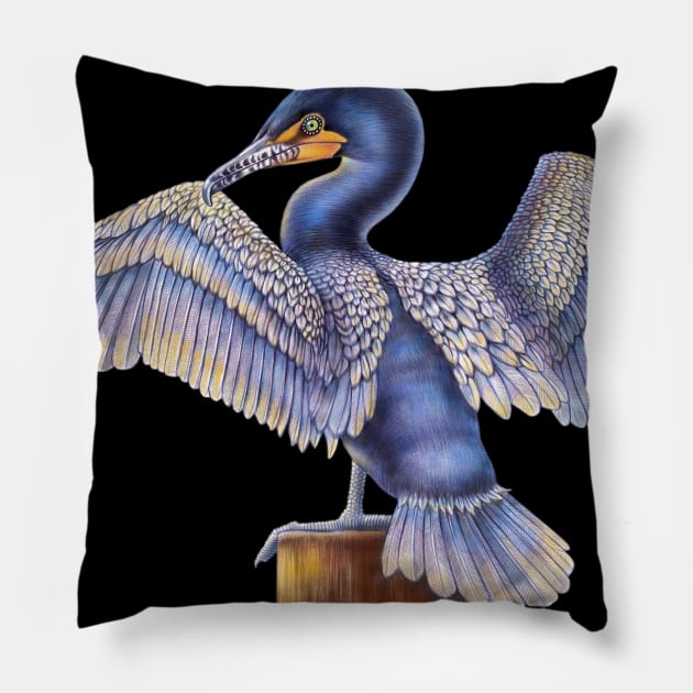 Cormorant Pillow by Tim Jeffs Art