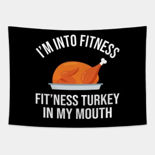 Fitness Turkey in My Mouth Funny Thanksgiving Tapestry