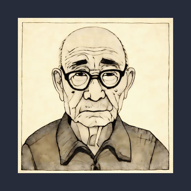 Portrait of old asian man in eyeglasses by KOTYA