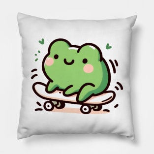 Green frog skateboarding Pillow