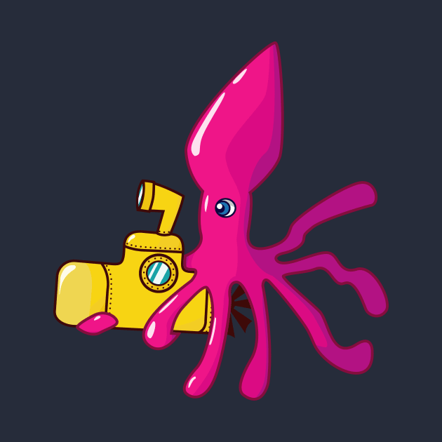 Squid riding in yellow submarine by fmpanis98