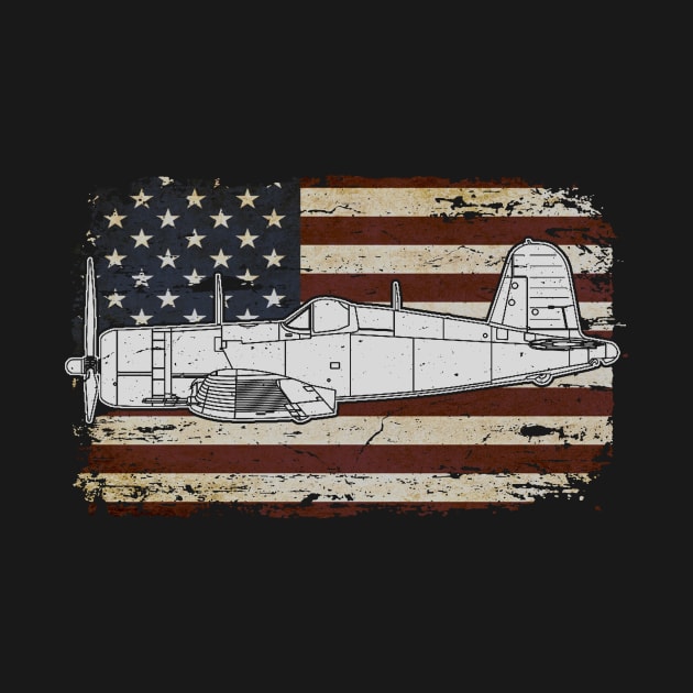 F4U Corsair US Airplane Aircraft Plane American Retro Flag by BeesTeez