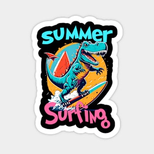 Summer Dinosaur Surfer Funny Magnet