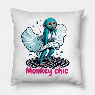 Monkey Elegance – The Iconic Fluttering Dress Illustration Pillow