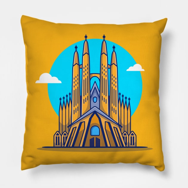 La Sagrada Familia Cartoon Illustration Pillow by Catalyst Labs