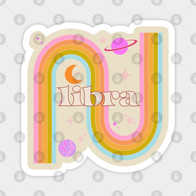 Libra 70s Rainbow with planets! Celebrate your sign with this 70s rainbow design! Magnet by Deardarling