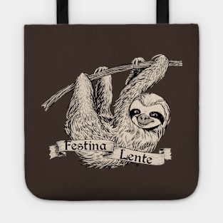 Three Toed Sloth with Latin "Festina Lente" Tote