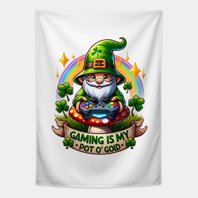 St. Patrick's Day Gamer Gnome Tapestry by Luvleigh