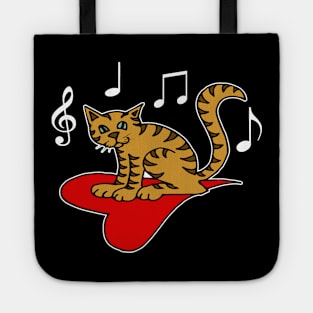 Music Lovers Funny Cat Heart Musical Notes Tote