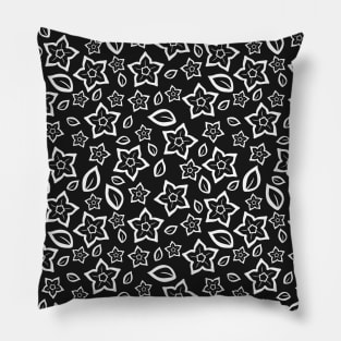 White Over Black Abstract Line Art Flower Pattern Pillow