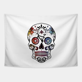 Watercolor cycling sugar skull Tapestry