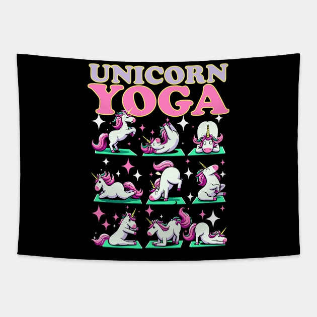 Yoga Unicorn Funny Cute Magical Namaste Meditation Tapestry by DigitalNerd