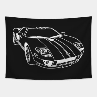 GT 40 Wireframe White Drawing Tapestry