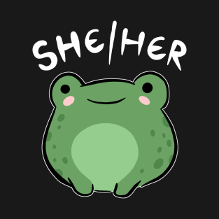 She / Her Frog: A Journey Through Cute Kawaii Characters Celebrating Femininity & Empowerment T-Shirt