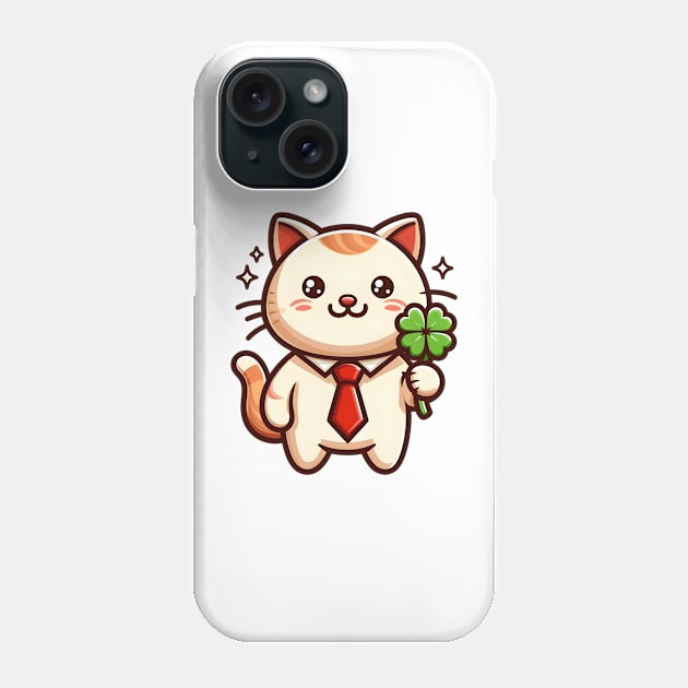 Cat Holding Shamrock for St Patricks Day Phone Case by Rizstor