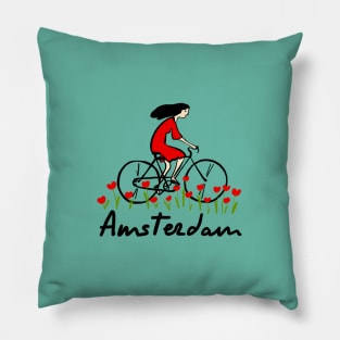 Girl in bike on a tulip field | Amsterdam Pillow